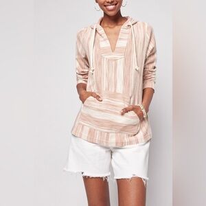 Faherty Islet Knit Poncho Hoodie • Peach Elkin Stripe • NWT • Size XS $148